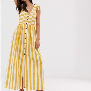 NWT ASOS Yellow White Striped Button Up Maxi Dress 10